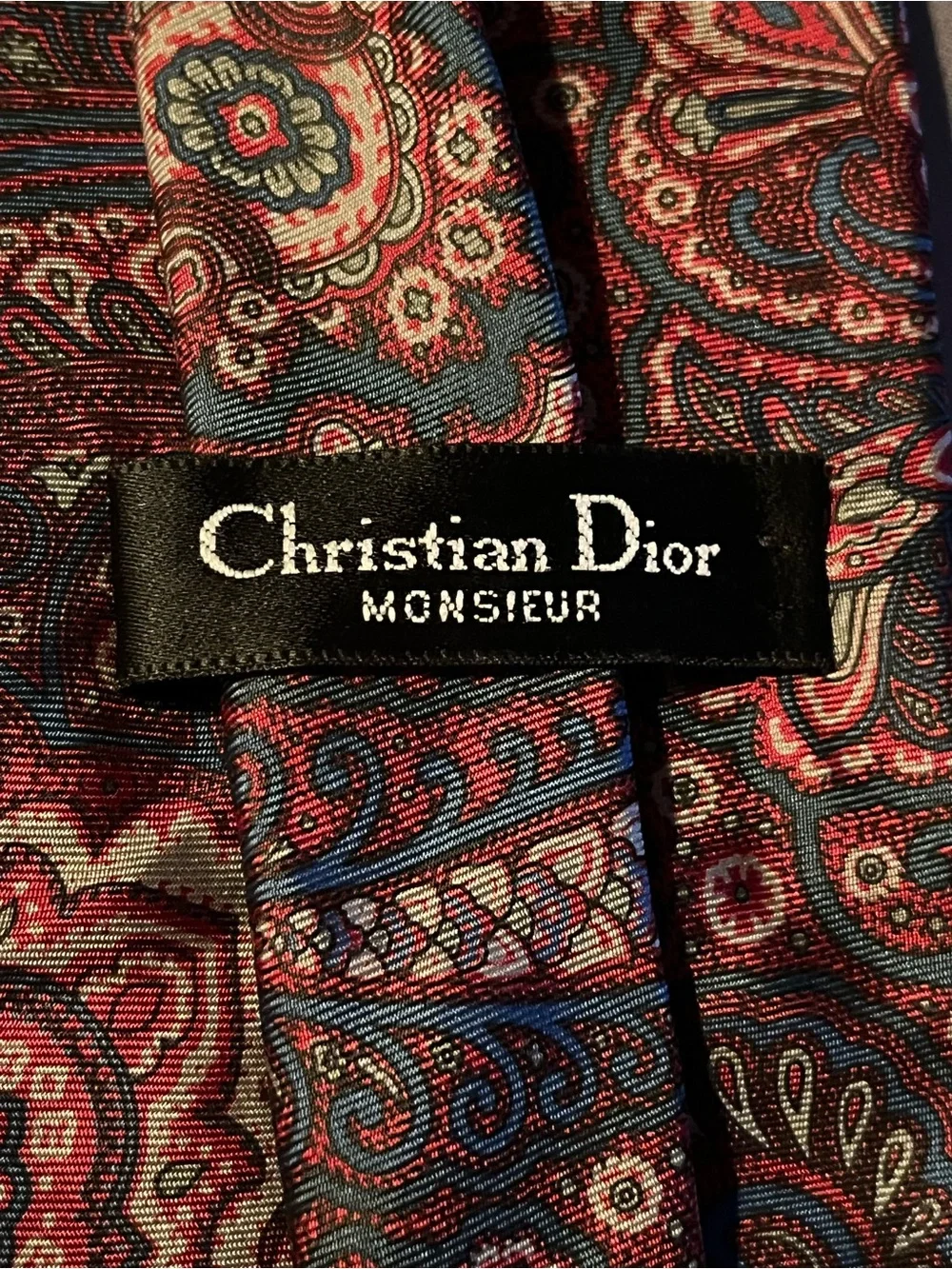 Christian Dior Paisley Silk Tie in Red and Blue